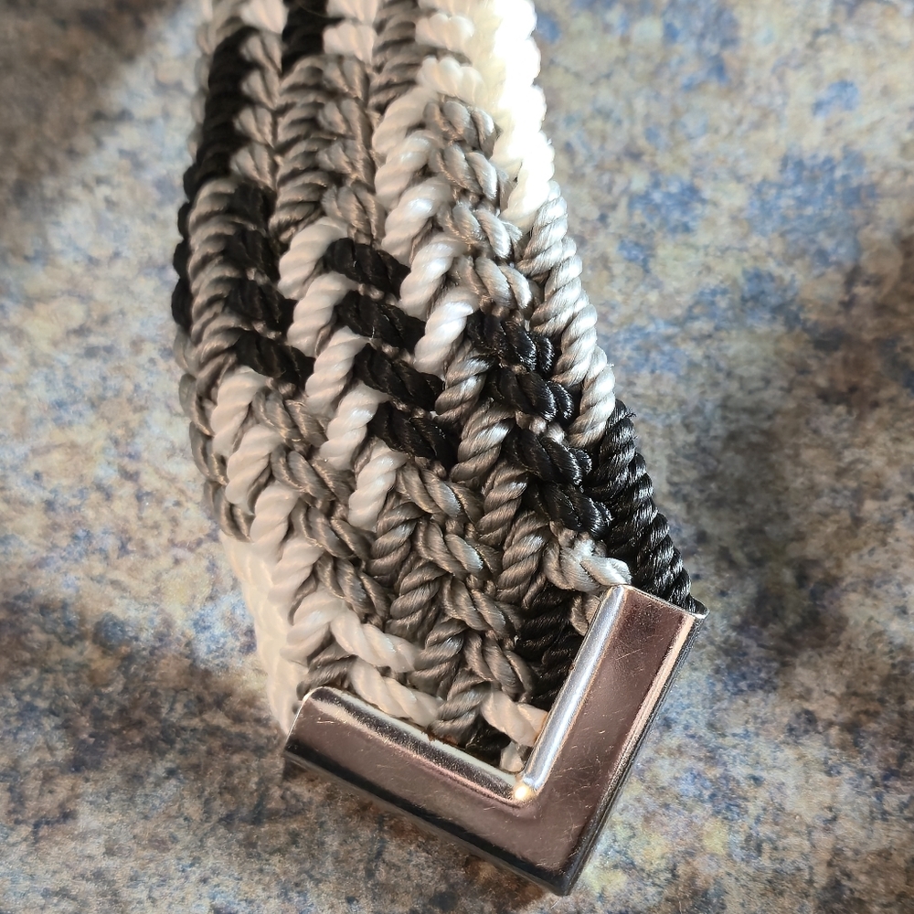 Vintage XL 80s Western Braided Chevron Cord Belt Strap Silver Tip - Picture 3 of 5